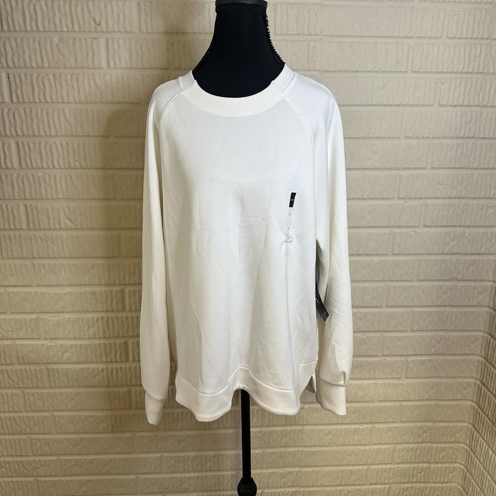 NWT Skechers Cozy Luxe Crewneck Sweatshirt Sz L Ivory Silky Soft Back To School